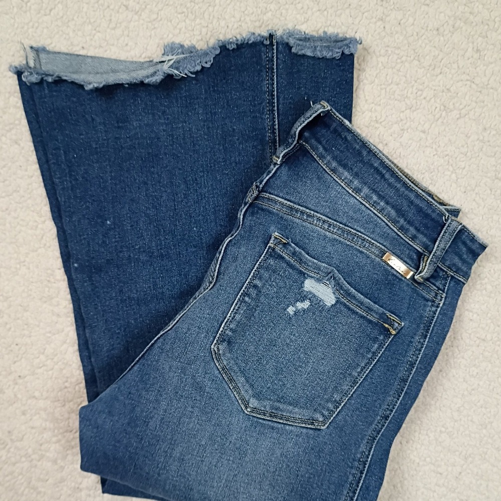 KanCan Estilo Flare Jeans Women 11/29 Blue High Rise Raw Hem Distressed Boho - Picture 3 of 12